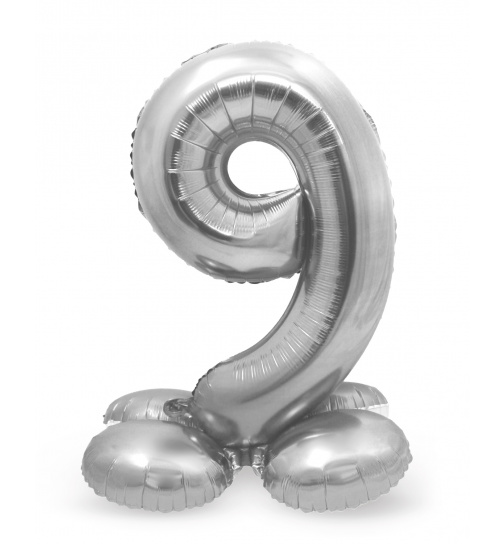 Stehender Folienballon Ziffer / Zahl 9 Silber - 72 cm