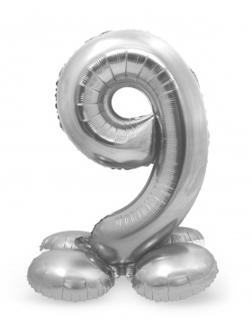 Stehender Folienballon Ziffer / Zahl 9 Silber - 72 cm