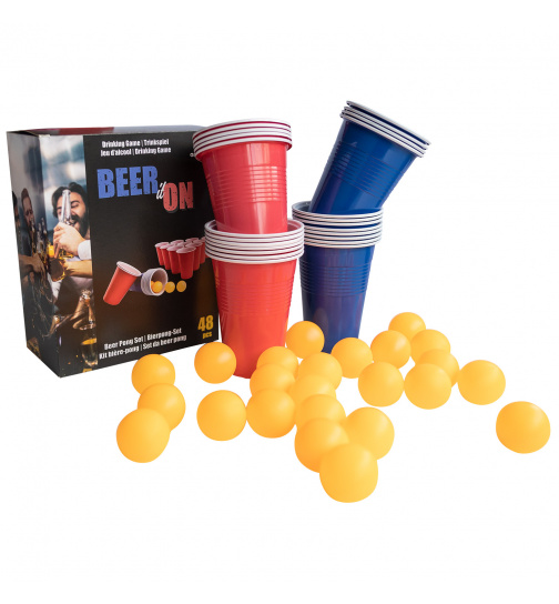 Beer Pong Set 48tlg Trinkspiel Partyspiel 24 Cups 24 Bälle Party Game