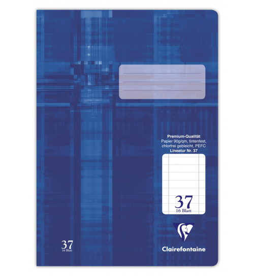 Schulheft Clairefontaine, DIN A4, 16 Blatt, 90g, Lineatur 37 durchgehend liniert mit Rand gelocht - Blau